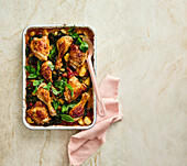 Italian tray-baked chicken with potatoes and chard