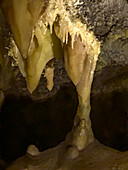 Fragile column formation in the Camel Room in the Timpanogos Cave, Timpanogos Cave National Monument, Utah.