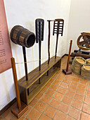 Wooden implements in the old brewery in the Convent of San Francisco, now a museum in Quito, Ecuador. Used in brewing beer.