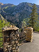 Stone safety barriers on the trail to the cave in Timpanogos Cave National Monument in Utah.