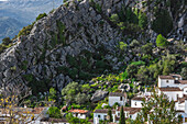 White houses contrast beautifully with the impressive cliffs of Serranía de Ronda, showcasing the charm of Montejaque, Málaga, Andalusia.