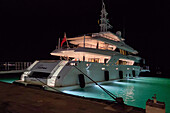 Yacht in the Marina of Ortigia at night, Sicily