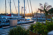 Sailing boats at sunset in Marina Port Vell, Barcelona, Spain