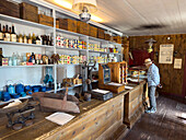A visitor in sutler W.A. Carter's commissary store from the 1800s at the Fort Bridger Historic Site in Wyoming.