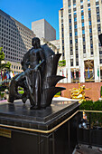 1936 cast bronze statue 'Maiden' by Paul Manship in the Sunken Plaza, Rockefeller Center, Midtown Manhattan, New York.