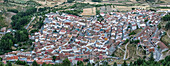 Overhead view captures the charming village of Santiago de la Espada, showcasing its traditional architecture and surrounding landscape.