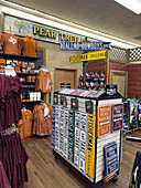 Texas-themed merchandise for sale in a Buc-ee's travel center convenience store in Denton, Texas.