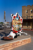 Decorated cowboy boot sculpture in front of the West of the Pecos Museum in Pecos, Texas.