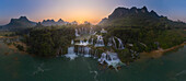 Aerial view of Ban Gioc Detian Falls along the Quay Son River on the Karst hills of Daxin County, Guangxi, China.