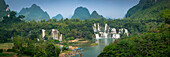 Aerial view of Ban Gioc Detian Falls along the Quay Son River on the Karst hills of Daxin County, Guangxi, China.