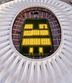 Madrid, España - 20 November 2024: Aerial view of Estadio Riyadh Air Metropolitano stadium with modern architecture and vibrant lights, Madrid, provincia de Madrid, Spain.