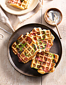 Broccoli and striped bacon wafers