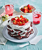 No-bake cookies cake with strawberries and whipped cream