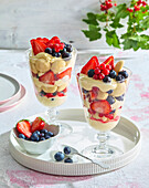 Fruit dessert with sponge biskuits