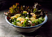 Mixed leaf salad with grapefruit and langoustines