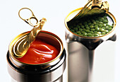 Canned red peppers and canned peas