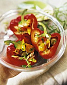 Red peppers stuffed with spicy green olives and tuna