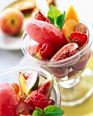 Fruit salad with watermelon sorbet