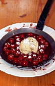 Cherries in syrup and ice cream