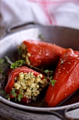 Sweet peppers stuffed with scrambled eggs and basil