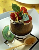 Kiwi fruit and raspberries dessert