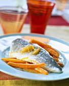 Bass fillet and carrots with citrus fruit