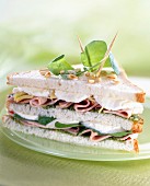 Italian club sandwich with ham and mozzarella