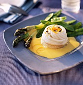Fillet of sole with blood orange sauce and asparagus