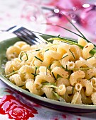 Cavatappi-Nudeln mit Lauch und milden Zwiebeln