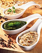 Mushroom sauce,roquefort sauce and pesto sauce