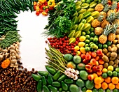 Stillleben mit Obst und Gemüse (Copy Space)