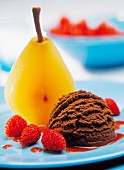 Chocolate ice cream and fruit