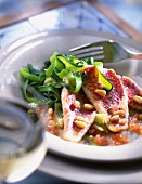 Red mullet and tagliatelle courgette salad