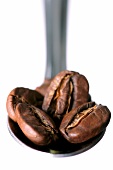 Löffel mit Kaffeebohnen (Nahaufnahme)