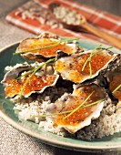 Oysters with salmon egg jelly