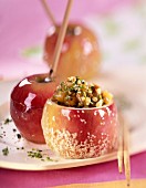 Toffee apple stuffed with pistachios
