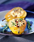 Pears stuffed with goat's cheese and olives
