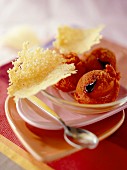 Red pepper sorbet with parmesan wafers