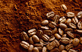 coffee beans and coffee powder