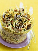 bow pasta, warm shellfish and dried tomato salad