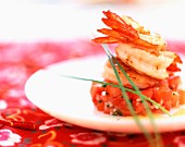 Sautéed prawns on tomato tartare