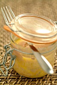 Jar of foie gras and fork