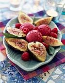 Roast figs with raspberry sorbet