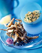 Fried fish bits with mayonnaise