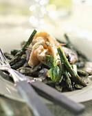 Whiting with asparagus and basil