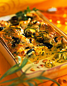 Aubergine and courgette batter pudding