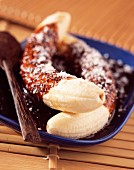 Banana with chocolate and coconut (topic : winter fruits)