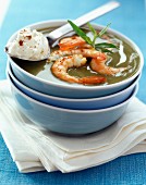Cress soup with prawns