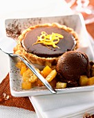 Mini chocolate tart with chocolate sorbet