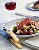 Duck with chestnuts and pear